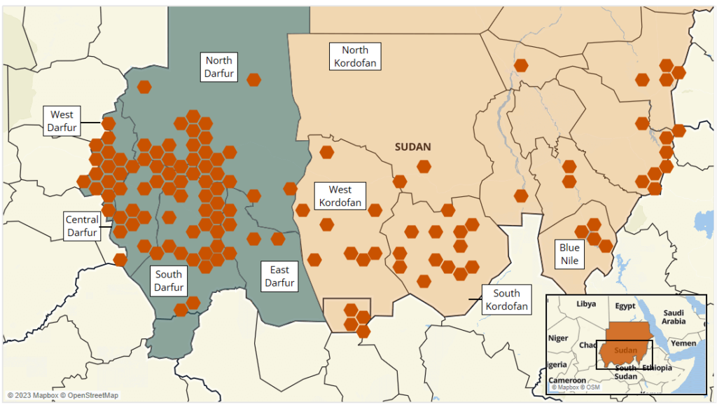 Area of operation of identity militias in Sudan