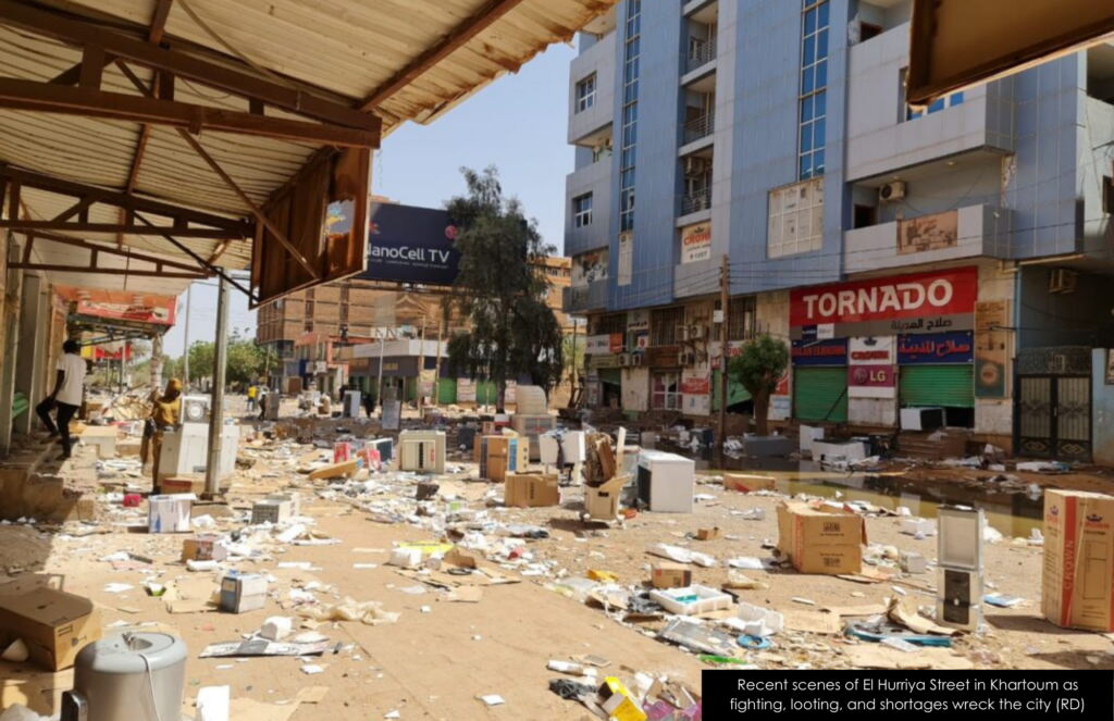 Recent scenes of El Hurriya Street in Khartoum as fighting, looting, and shortages wreck the city (Radio Dabanga)